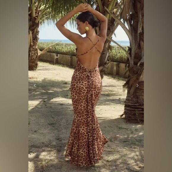 NWT Miscreants London Revolve Women's Animal Print Stretch Maxi Dress US 4 /UK 8 - Picture 2 of 7